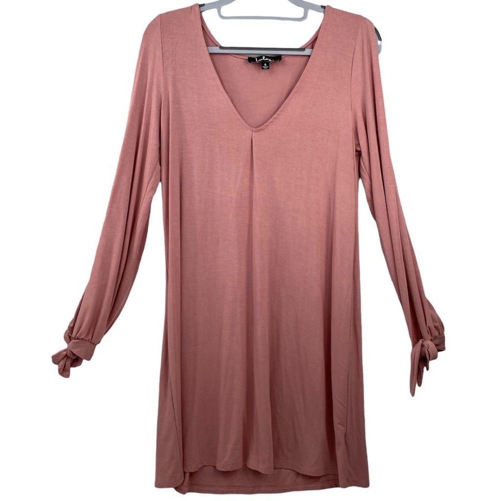 Lulus Womens Glory Of Love Shift Dress Pink Stretch Mini V Neck Long Sleeve S